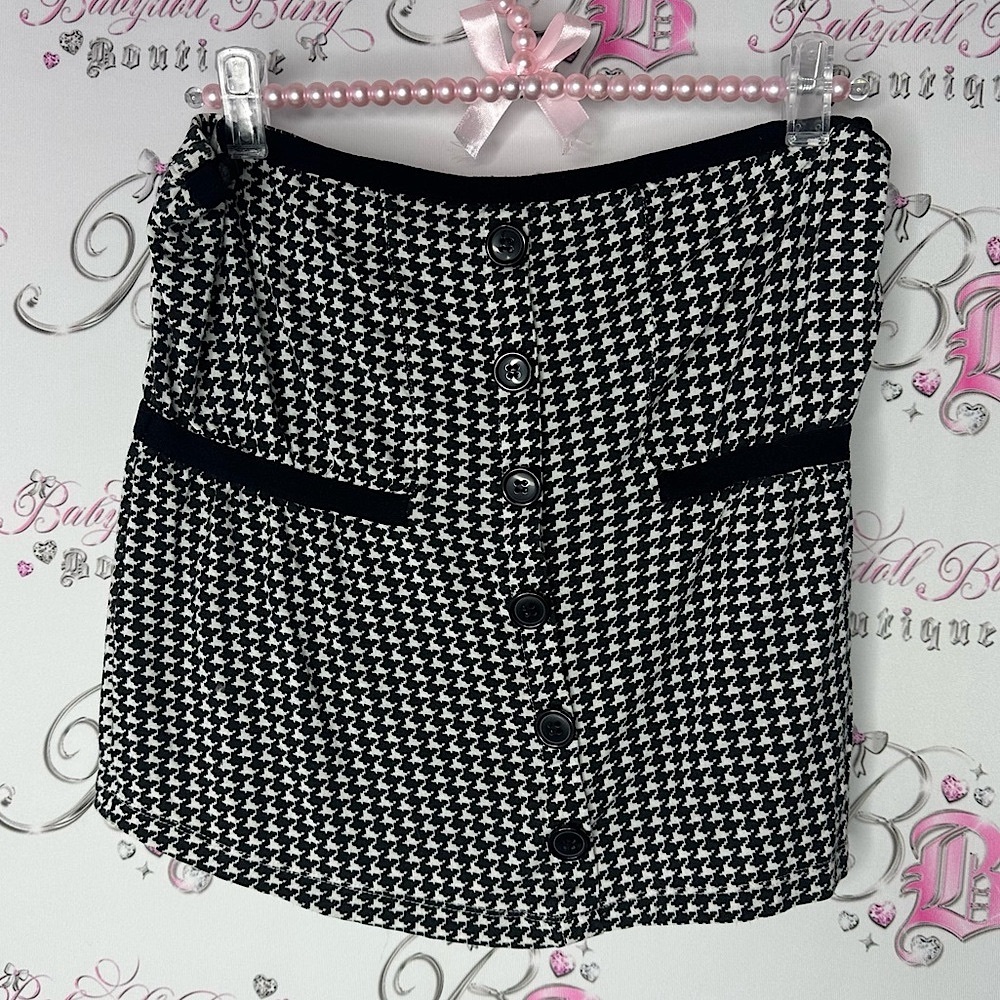 Seduction tube top houndstooth black white pin up girl button tank top y2k